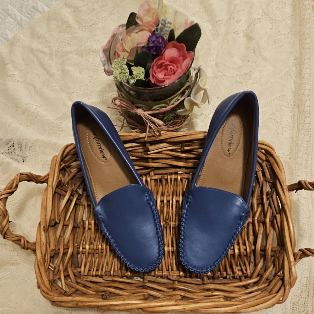 Comfortview Women's Wide Width The Milena Moccasin Shoes, Size:7 1/2 Blue